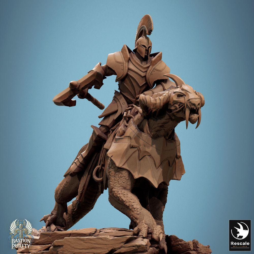 Produktfoto Tabletop 28mm Lord of the Print (LotP) 0: Tabletop Miniatur: Echsenreiter / Drakenreiter im Sturmangriff - schwer gepanzerter Kavallerie-Held mit Hellebarde auf drachenartigem Reittier, Monsterreiter, Wargaming Heldenmodell (24_09_I1)