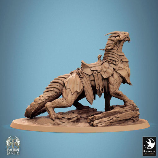 Produktfoto Tabletop 28mm Lord of the Print (LotP) 0: Tabletop Miniatur: Dragoryx Kriegsechse - gepanzertes Saurier-Reittier mit Barding und Sattel, gehörnte Bestie, Wargame Monster-Mount (24_09_I3)