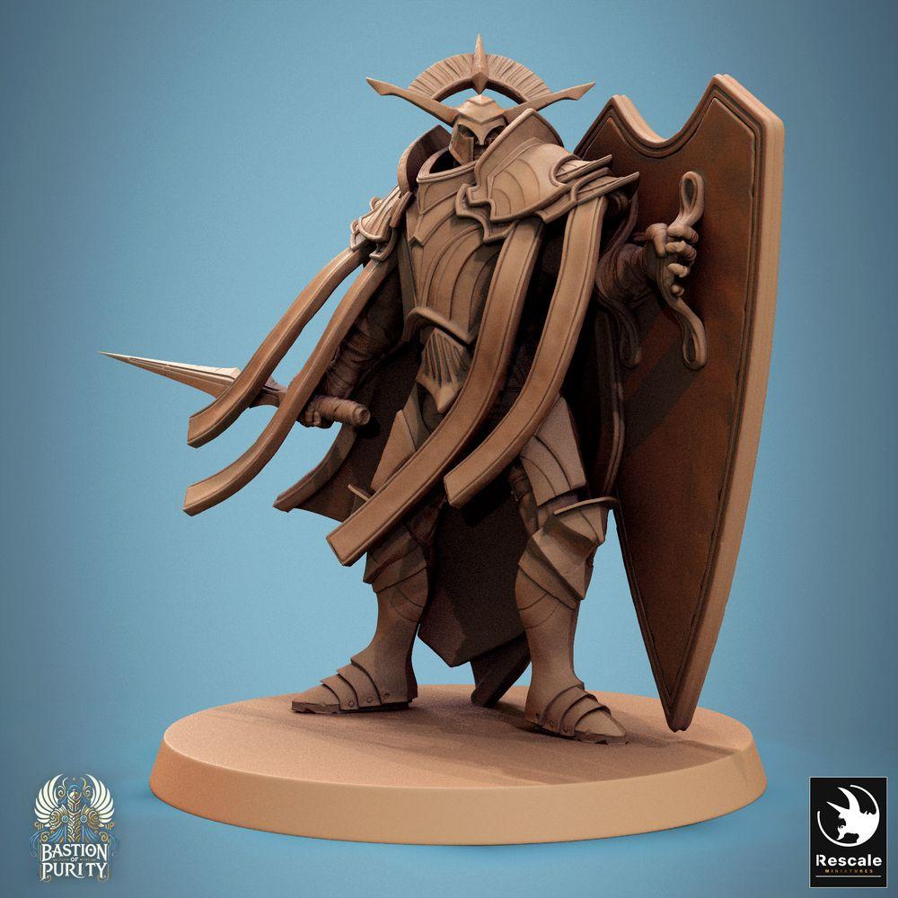 Produktfoto Tabletop 28mm Lord of the Print (LotP) 0: Tabletop Miniatur: Paladin / Tempelritter, Schildkämpfer mit Schwert und Turmschild, Ritter, Infanterie-Anführer, Bastion General (24_09_C10)