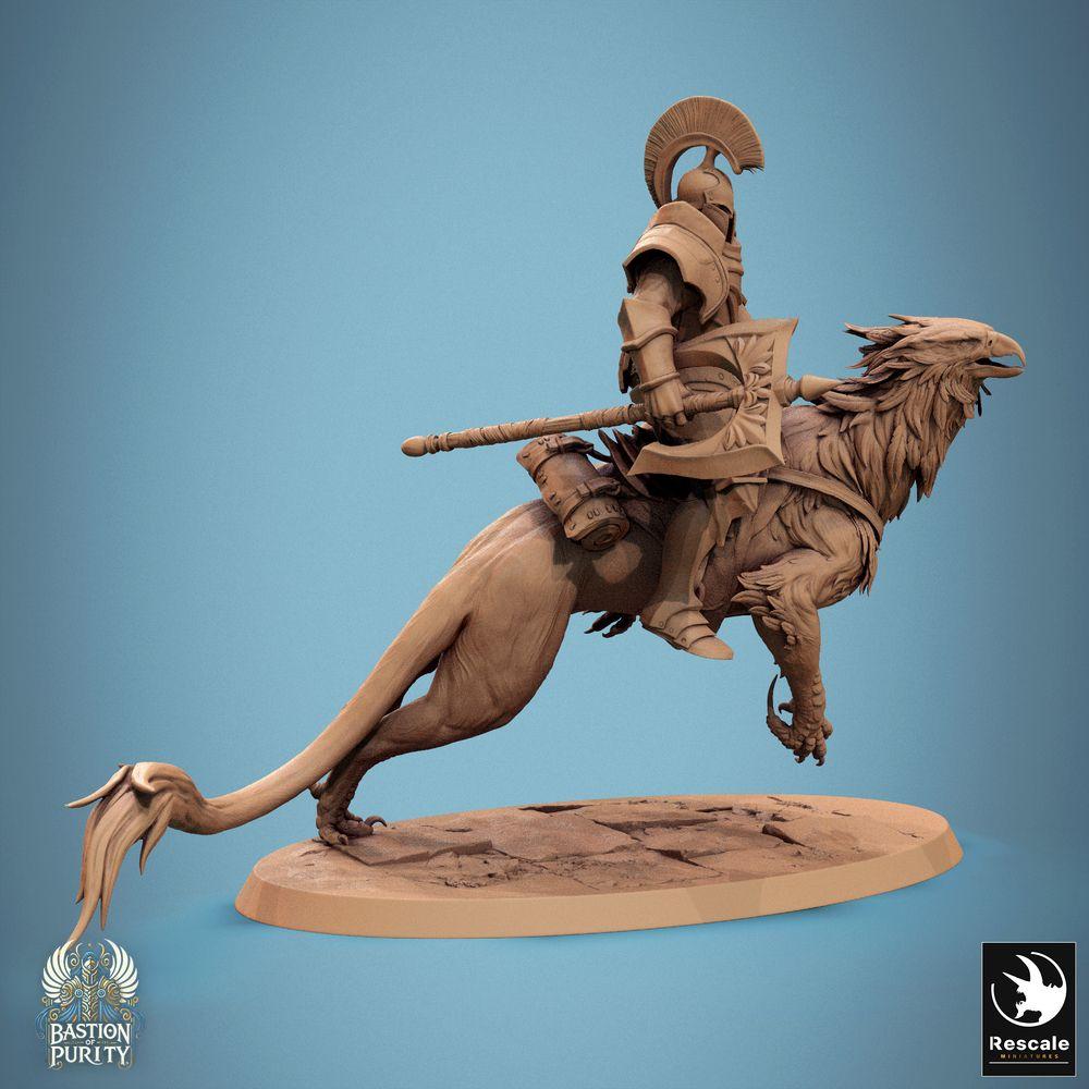 Produktfoto Tabletop 28mm Lord of the Print (LotP) 0: Tabletop Miniatur: Greifenreiter, Ritter auf Greif - Elite-Kavallerie-Champion, Schockkavallerie mit zweihändiger Hellebarde oder Kriegsaxt, Gryphon Rider (24_09_G1)