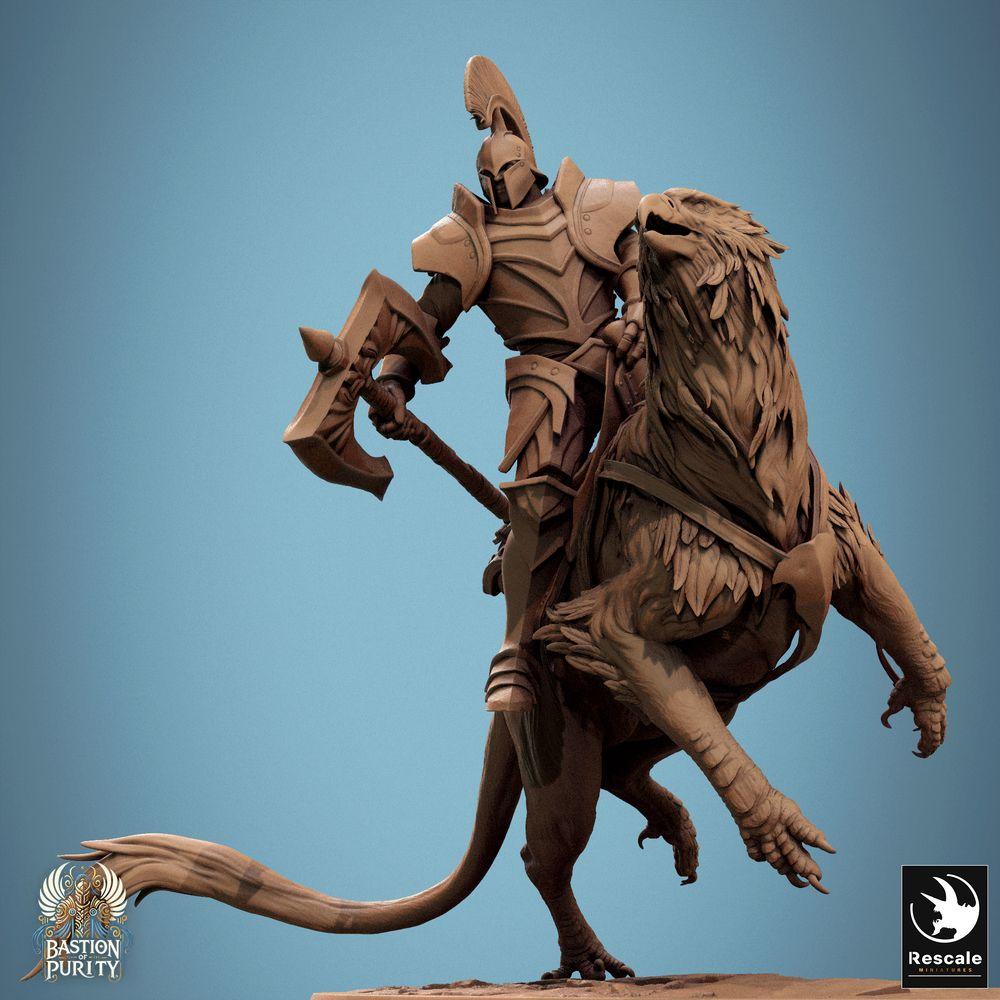 Produktfoto Tabletop 28mm Lord of the Print (LotP) 0: Tabletop Miniatur: Greifenreiter, Ritter auf Greif - Elite-Kavallerie-Champion, Schockkavallerie mit zweihändiger Hellebarde oder Kriegsaxt, Gryphon Rider (24_09_G1)