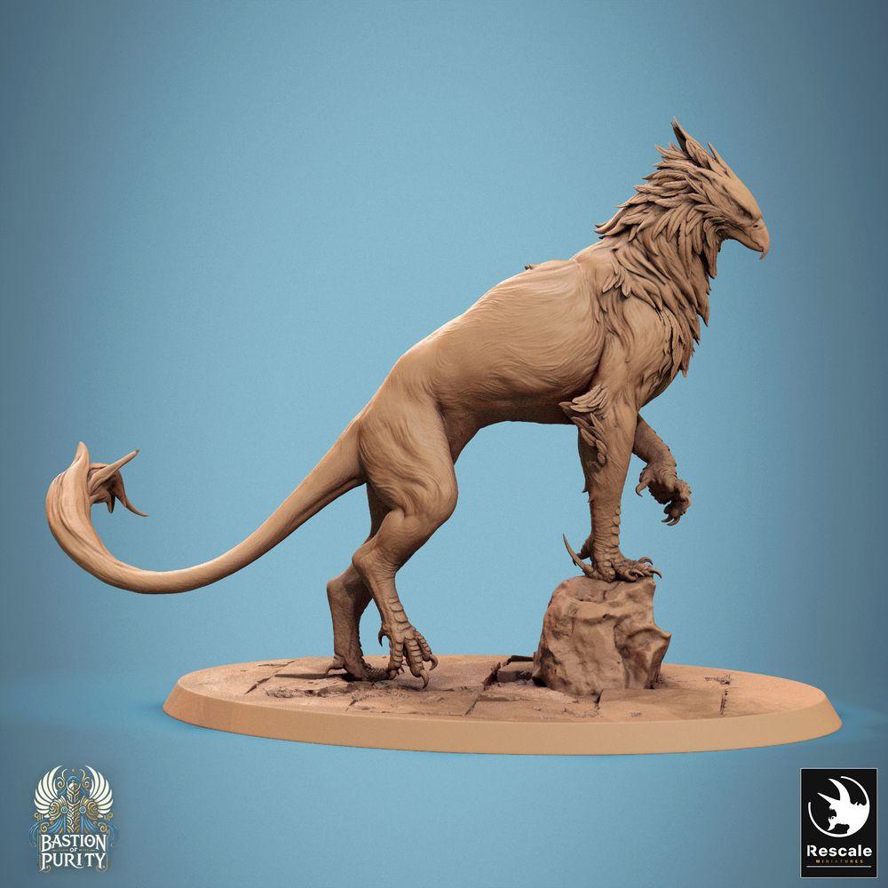 Produktfoto Tabletop 28mm Lord of the Print (LotP) 0: Tabletop Miniatur: Greif-Bestie / Gryphon in wachsamer Pose, Kralle auf Felsbasis, Raubkatzen-Greif, monströse Wächterkreatur, Warbeast, Bossmonster (24_09_G8)