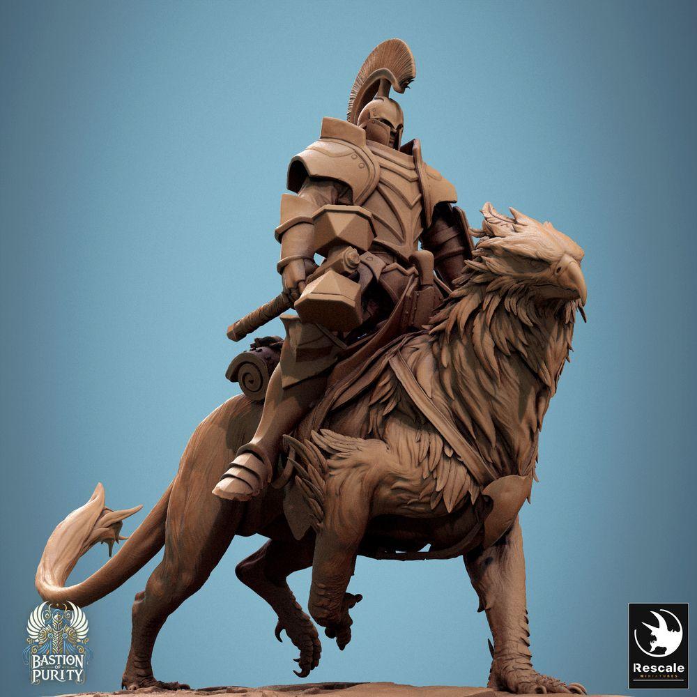 Produktfoto Tabletop 28mm Lord of the Print (LotP) 0: Tabletop Miniatur: Greifenreiter Griffon Rider, berittener Paladin mit Zweihandhammer, Kavallerieheld, monströse Kavallerie (24_09_G9)