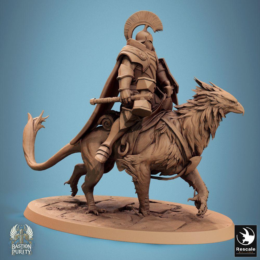 Produktfoto Tabletop 28mm Lord of the Print (LotP) 0: Tabletop Miniatur: Greifenritter Paladin auf Greif Gryphon, gepanzerter Bestienreiter mit Kriegshammer, Kavallerie-Reiterfigur (24_09_G10)