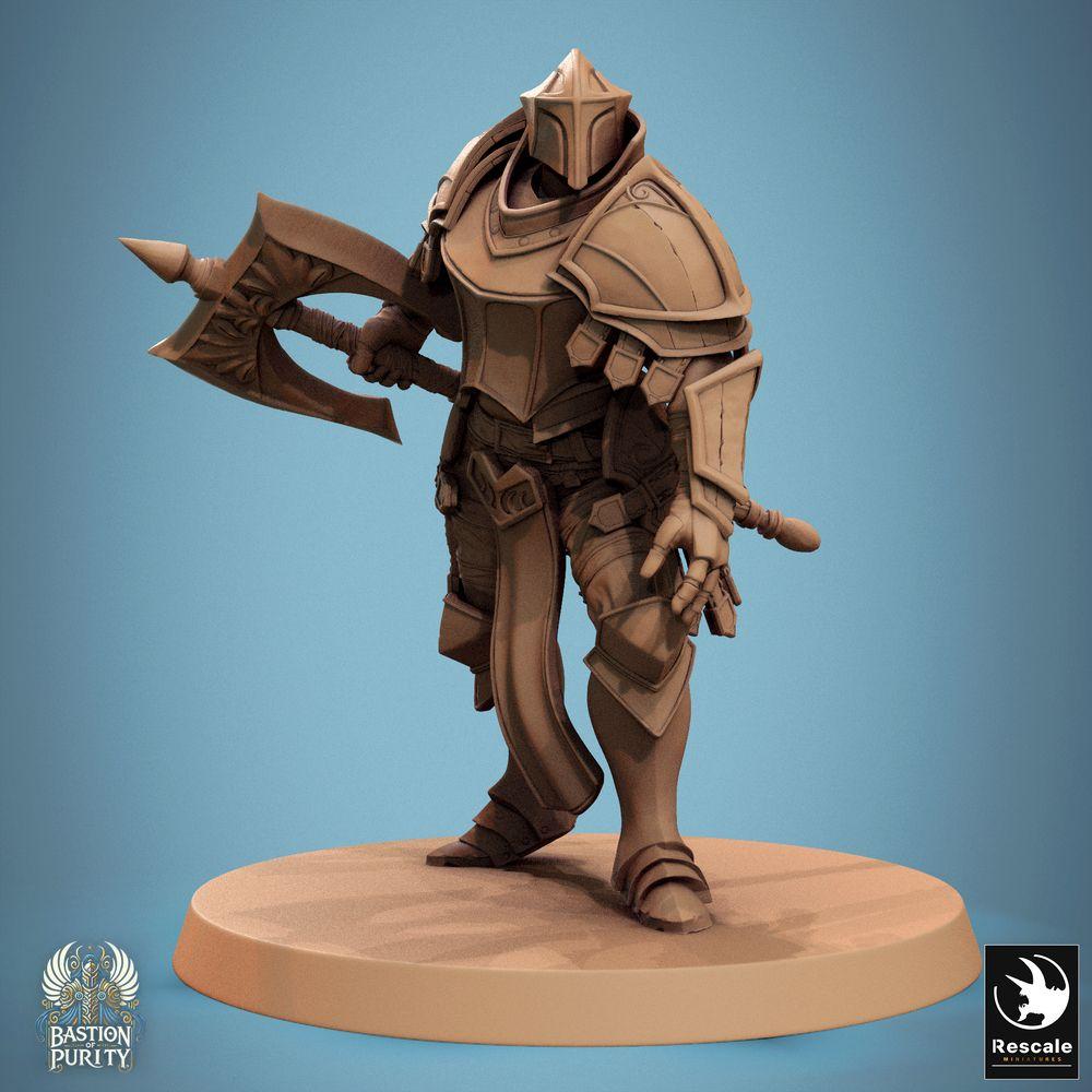 Produktfoto Tabletop 28mm Lord of the Print (LotP) 0: Tabletop Miniatur: Bastion Soldier - schwer gepanzerter Ritter/Paladin, Axtkämpfer mit Zweihand-Streitaxt, Wächter und Frontkämpfer (24_09_C14)