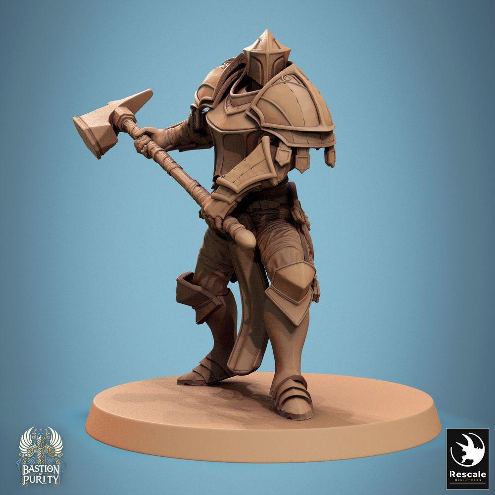 Produktfoto Tabletop 28mm Lord of the Print (LotP) 0: Tabletop Miniatur: Paladin Ordenskrieger mit Zweihandhammer, schwerer Tempelritter in Plattenrüstung mit Vollhelm, Hämmerer in dynamischer Kampfpose (24_09_C15)