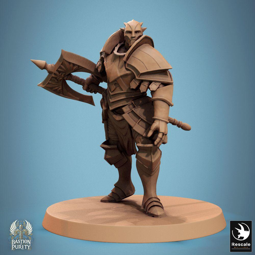 Produktfoto Tabletop 28mm Lord of the Print (LotP) 0: Tabletop Miniatur: Bastionskrieger Bastion Warrior mit Großaxt, schwer gepanzerter Ritter Paladin Templer, Zweihand-Axtkämpfer, Elitekrieger Kommandant (24_09_C22)