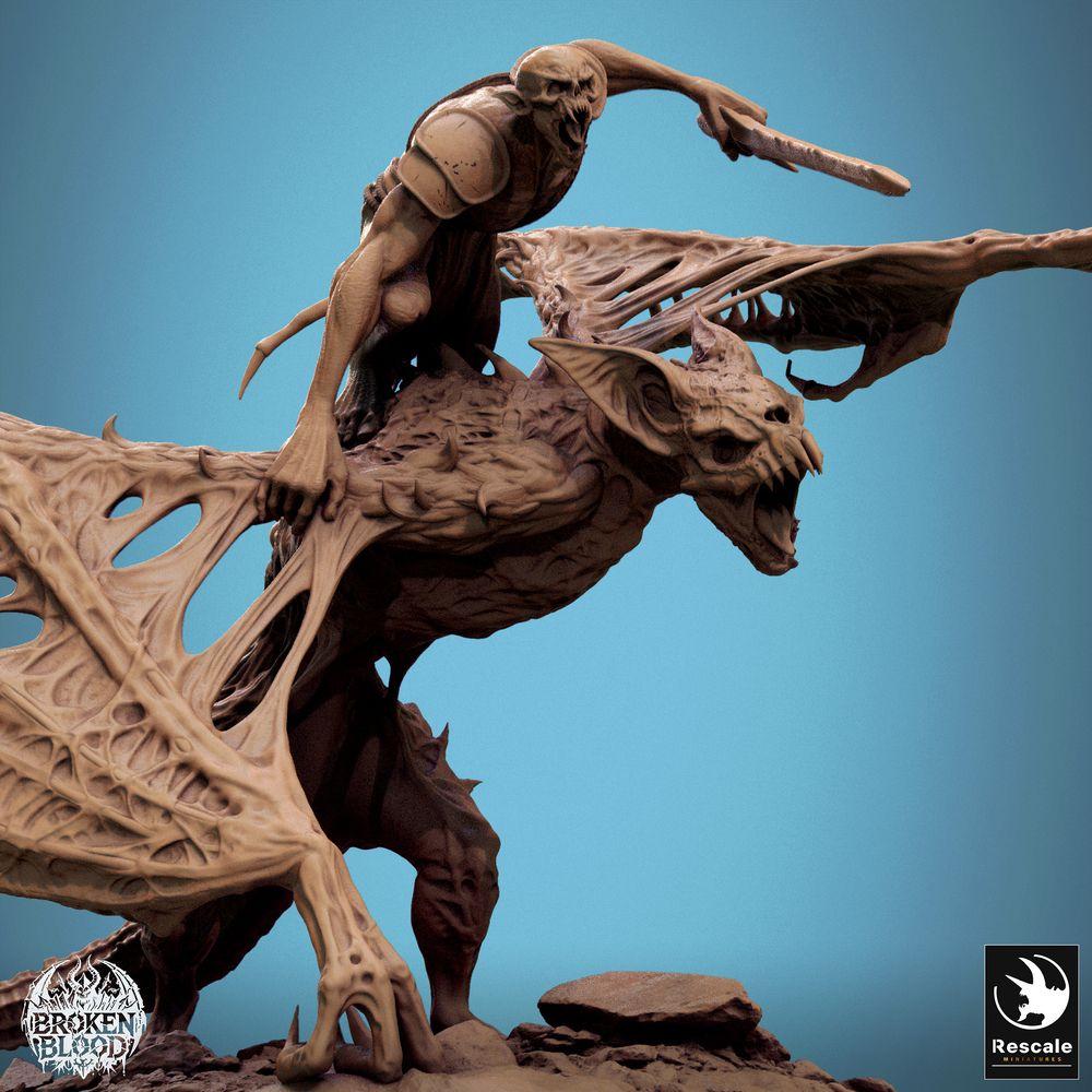 Produktfoto Tabletop 28mm Lord of the Print (LotP) 2: Tabletop Miniatur: Dämonenreiter auf Flügelbestie, Untoter Ghoul-Reiter, Chaos Kavallerie, Schreckensflieger Bossmonster (24_11_D1)