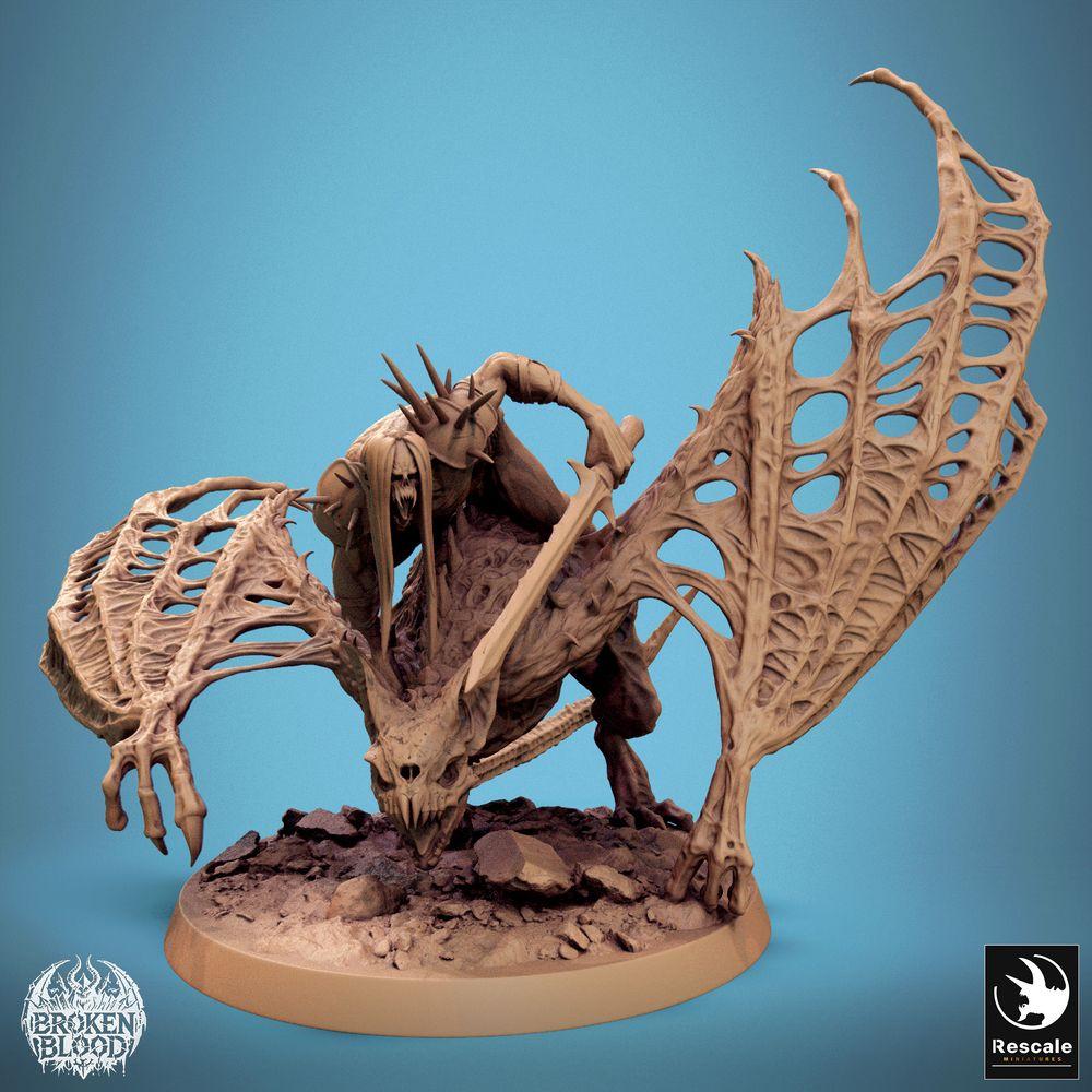 Produktfoto Tabletop 28mm Lord of the Print (LotP) 0: Tabletop Miniatur: Untoter Drachenreiter auf Knochendrache, Todesritter Death Knight mit Zweihänder, Lich-Lord Nekromant, Boss-Monster (24_11_D3)