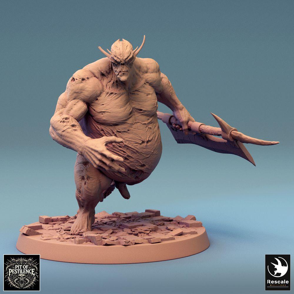 Produktfoto Tabletop 28mm Lord of the Print (LotP) 0: Tabletop Miniatur: Dämonenogre Executioner Henker mit Haken-Hellebarde, monströse Infanterie, Ogerfürst, Bossmonster (24_08_D11)