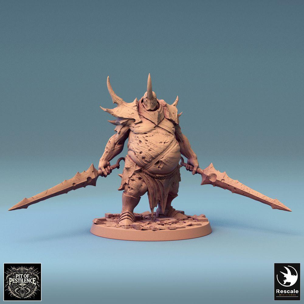 Produktfoto Tabletop 28mm Lord of the Print (LotP) 0: Tabletop Miniatur: Dämonischer Henker (Executioner) mit zwei gezackten Großschwertern, Dämonenkrieger Warlord, Zweihandkämpfer, Berserker, Boss-Monster (24_08_D10)