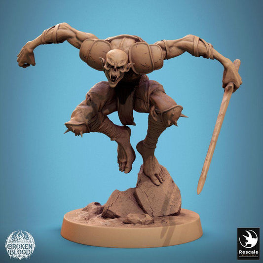 Produktfoto Tabletop 28mm Lord of the Print (LotP) 0: Tabletop Figur: Ghul-Berserker und Assassine mit Speer, Sprungangriff, untotes Wargaming-Monster, Skirmish Nahkämpfer (24_11_C3)