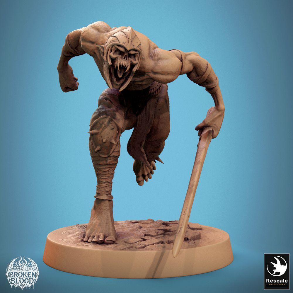 Produktfoto Tabletop 28mm Lord of the Print (LotP) 0: Tabletop Miniatur: Ghul Berserker Ravager, sprintender Unhold-Schlächter mit Krummschwert (24_11_C21)