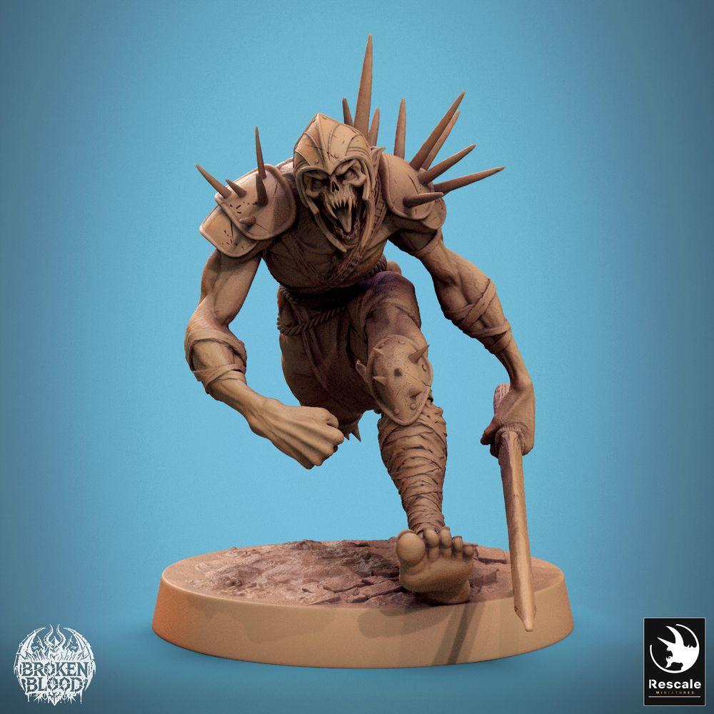 Produktfoto Tabletop 28mm Lord of the Print (LotP) 0: Tabletop Miniatur: Ghoul Ravager - Ghul-Berserker im Ansturm mit Keule, Untoter Krieger, Chaos-Barbar, verfluchter Champion (24_11_C23)