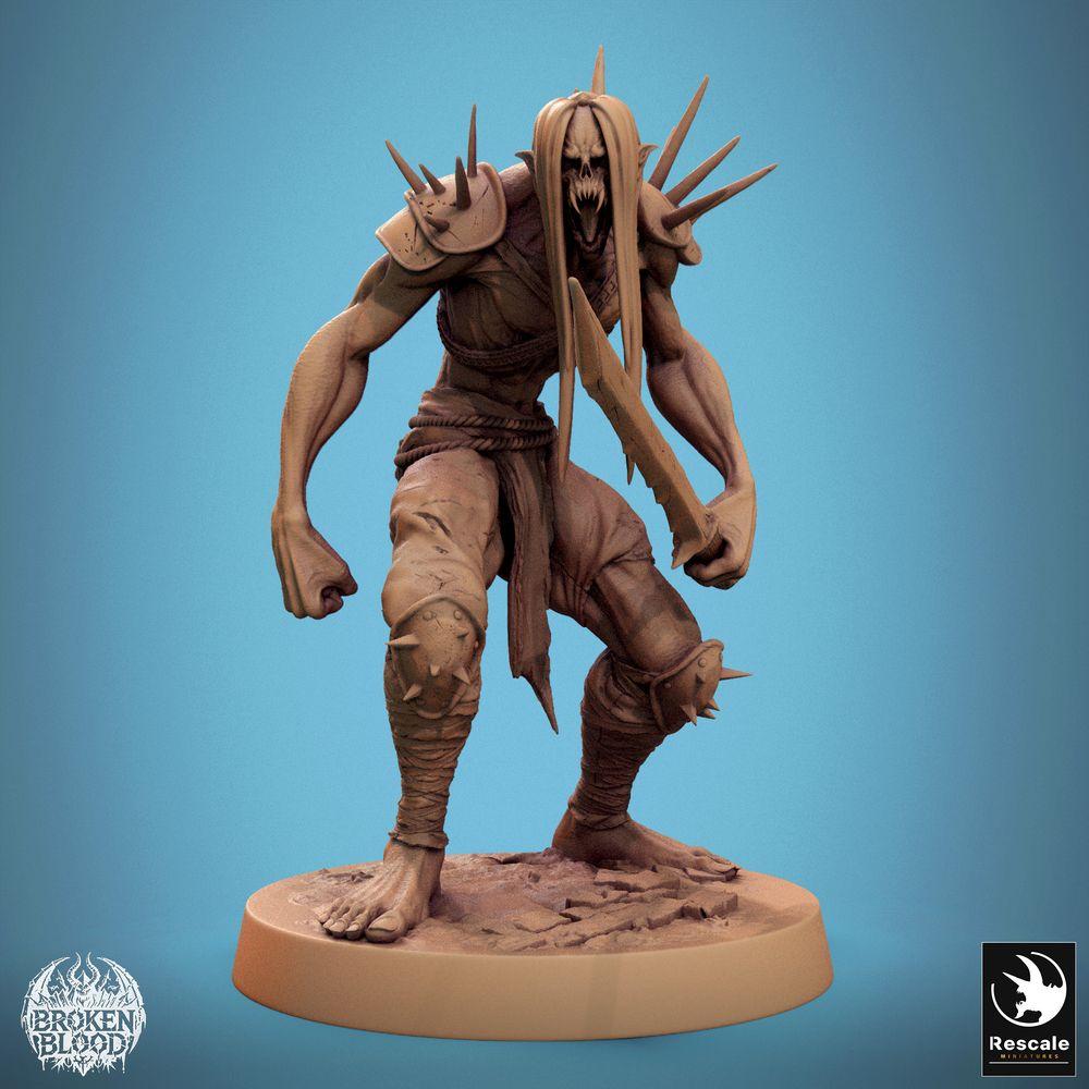 Produktfoto Tabletop 28mm Lord of the Print (LotP) 0: Tabletop Miniatur: Ghoul Ravager (Ghoul-Schlächter) - untoter Berserker und Krieger mit gezackter Klinge und Stachel-Schulterplatten, Elite-Nahkämpfer (24_11_C27)