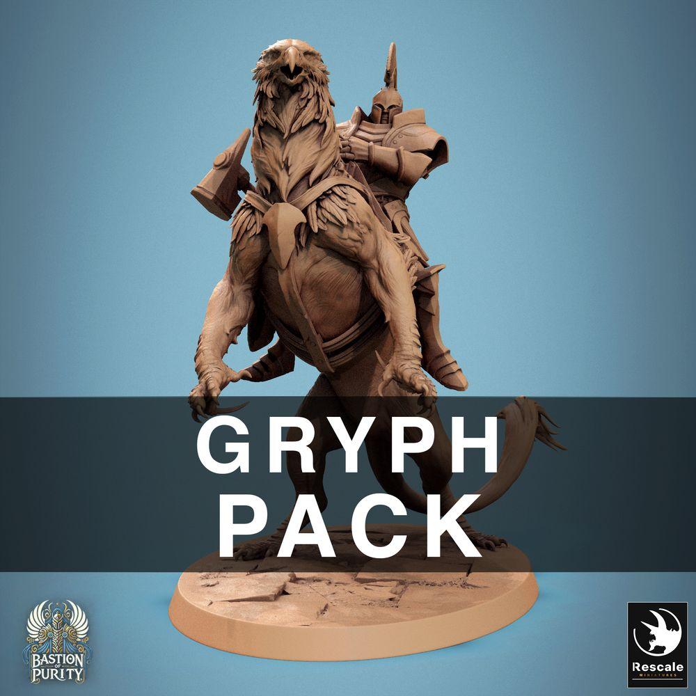 Produktfoto Tabletop 28mm Lord of the Print (LotP) 0: Tabletop Miniatur: Greifenritter Paladin auf Greif Gryphon, gepanzerter Bestienreiter mit Kriegshammer, Kavallerie-Reiterfigur (24_09_G10)