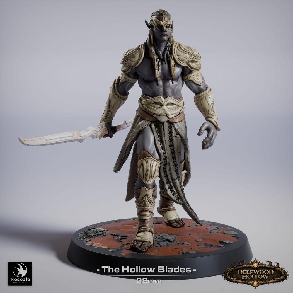 Produktfoto Tabletop 28mm Lord of the Print (LotP) 0: Tabletop Miniatur: Dunkelelf Dark Elf Schwertkämpfer, Klingenmeister, schreitender Elfenkrieger und Duellant mit verziertem Krummschwert (26_03_G14)