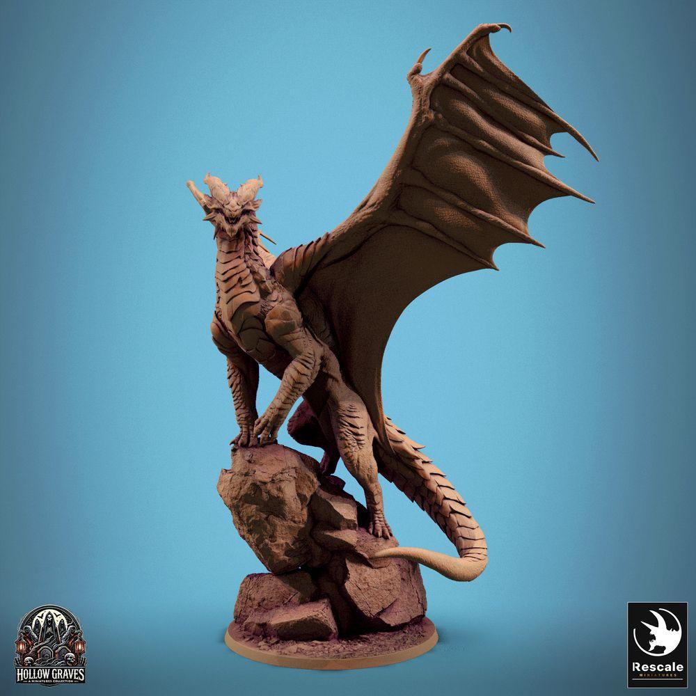 Produktfoto Tabletop 28mm Lord of the Print (LotP) 0: Tabletop Miniatur: Uralter Großdrache auf Felsvorsprung - Bergdrache Lindwurm mit weit ausgespannten Schwingen, Drachenfürst Bossmonster (24_10_D2)