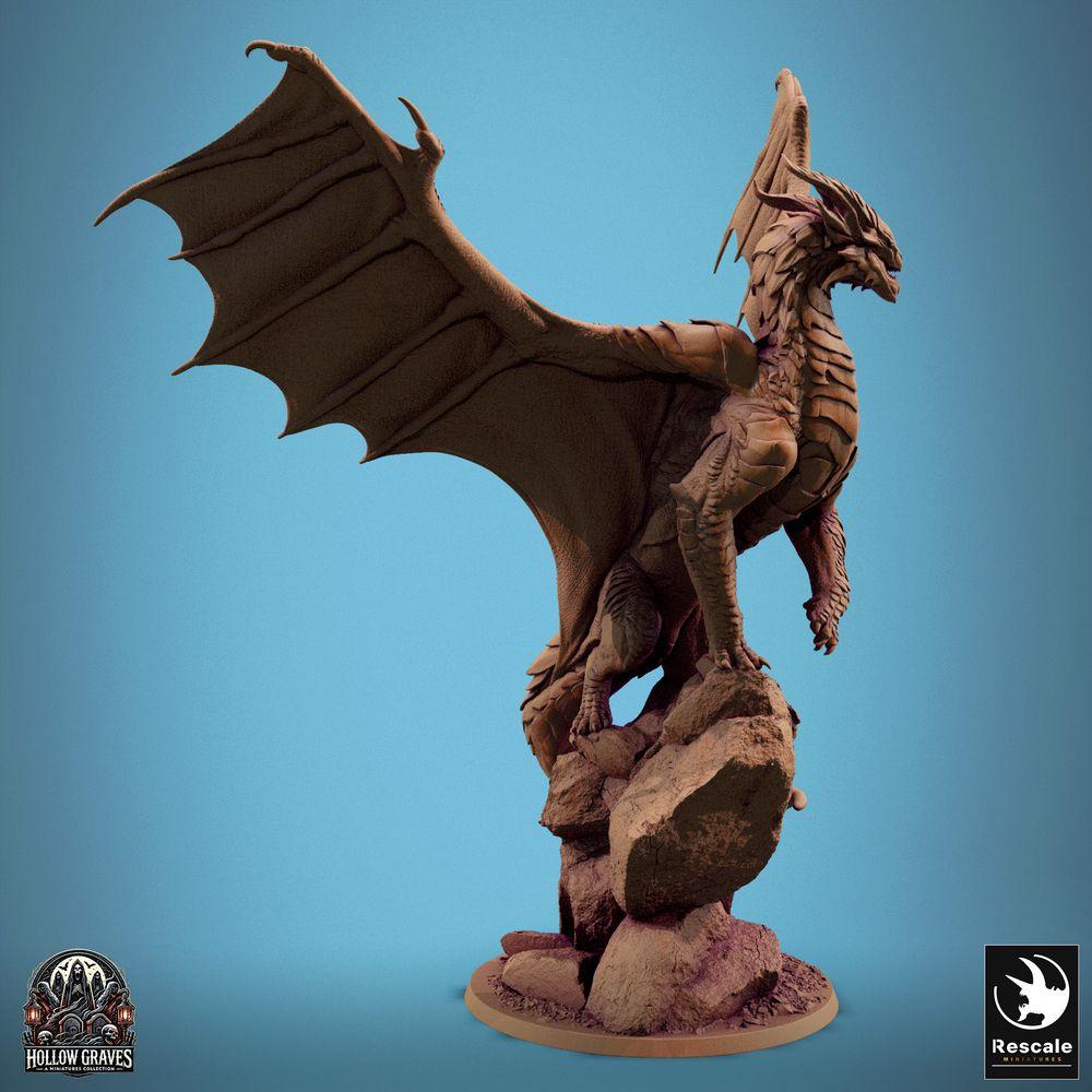 Produktfoto Tabletop 28mm Lord of the Print (LotP) 0: Tabletop Miniatur: Uralter Großdrache auf Felsvorsprung - Bergdrache Lindwurm mit weit ausgespannten Schwingen, Drachenfürst Bossmonster (24_10_D2)