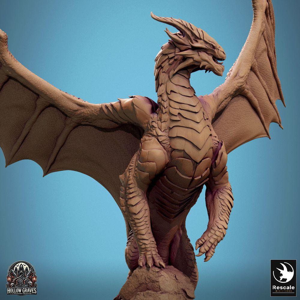 Produktfoto Tabletop 28mm Lord of the Print (LotP) 0: Tabletop Miniatur: Uralter Großdrache auf Felsvorsprung - Bergdrache Lindwurm mit weit ausgespannten Schwingen, Drachenfürst Bossmonster (24_10_D2)