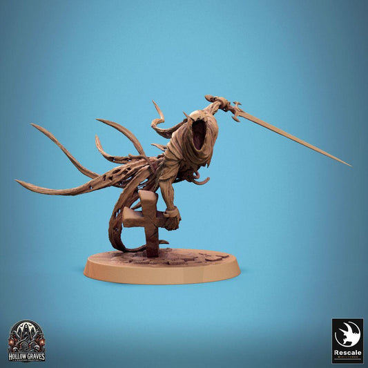 Produktfoto Tabletop 28mm Lord of the Print (LotP) 0: Fantasy Figur: Wraith Geisterkrieger - Spektralritter im Sturmangriff mit Langschwert, schwebender Untoter Champion mit Grabrelikt (24_10_A3)