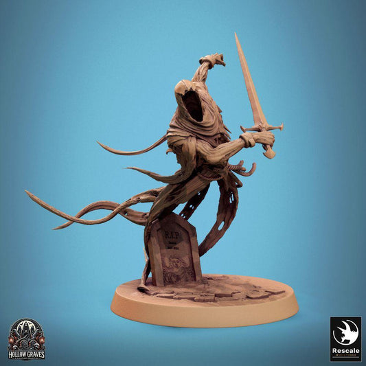 Produktfoto Tabletop 28mm Lord of the Print (LotP) 0: Tabletop Miniatur: Untoter Wraith Geistkrieger / Phantomritter (Revenant), schwebend im Angriff mit Langschwert, aus dem Grab aufsteigend (24_10_A4)