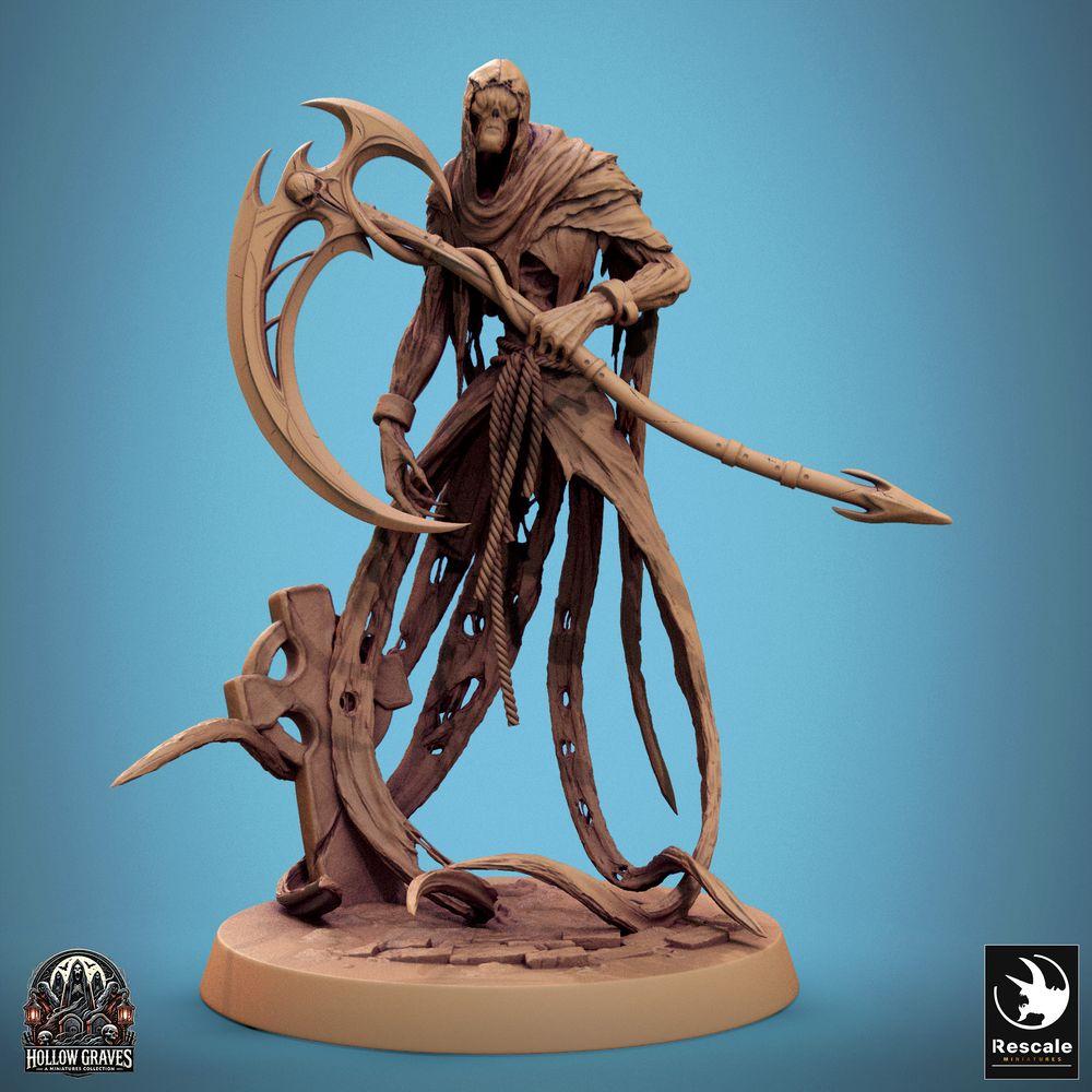 Produktfoto Tabletop 28mm Lord of the Print (LotP) 0: Tabletop Miniatur: Sensenmann, Spektraler Henker, Seelensammler mit Hellebarden-Sense - Untoter Champion auf zerbrochenem Dornenrad, Grimdark Dark Fantasy Bossmodell (24_10_A9)