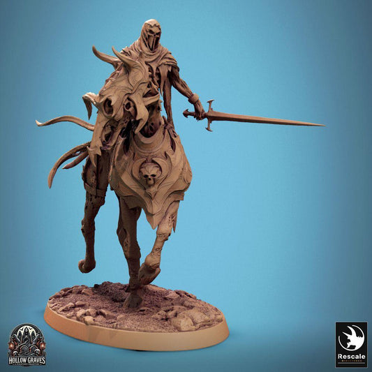 Produktfoto Tabletop 28mm Lord of the Print (LotP) 0: Fantasy Figur: Untoter Todesritter zu Pferd, Schattenreiter mit Langschwert, Geisterkavallerie-Anführer (24_10_C5)