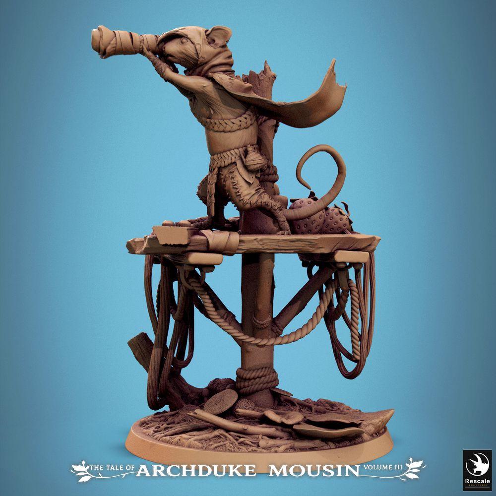 Produktfoto Tabletop 28mm Lord of the Print (LotP) 1: Tabletop Figur: Nager-Pirat (Ratten-Seefahrer), Freibeuter/Swashbuckler mit Humpen und Rundschild auf Schiffsplanken-Hafen-Base (25_07_Q17)