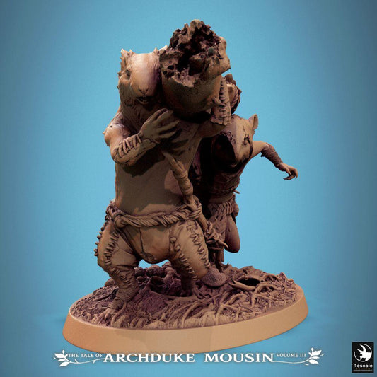 Produktfoto Tabletop 28mm Lord of the Print (LotP) 0: Tabletop Miniatur: Rattenmenschen Träger-Duo - Nager Pioniertrupp mit Spreng- oder Rammlast, Belagerungswaffe, Wargame Einheit und Skirmish Proxies (25_07_Q11)