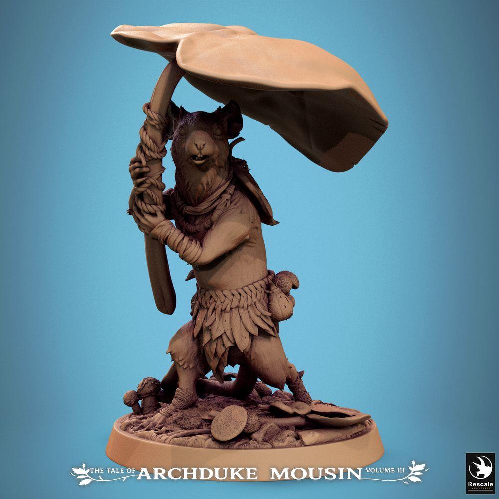 Produktfoto Tabletop 28mm Lord of the Print (LotP) 0: Tabletop Miniatur: Tierfolk Mäusekrieger des Waldvolks, Waldläufer und Pilzkrieger mit Pilzhut-Schild und Pilzstiel-Keule (25_07_Q25)