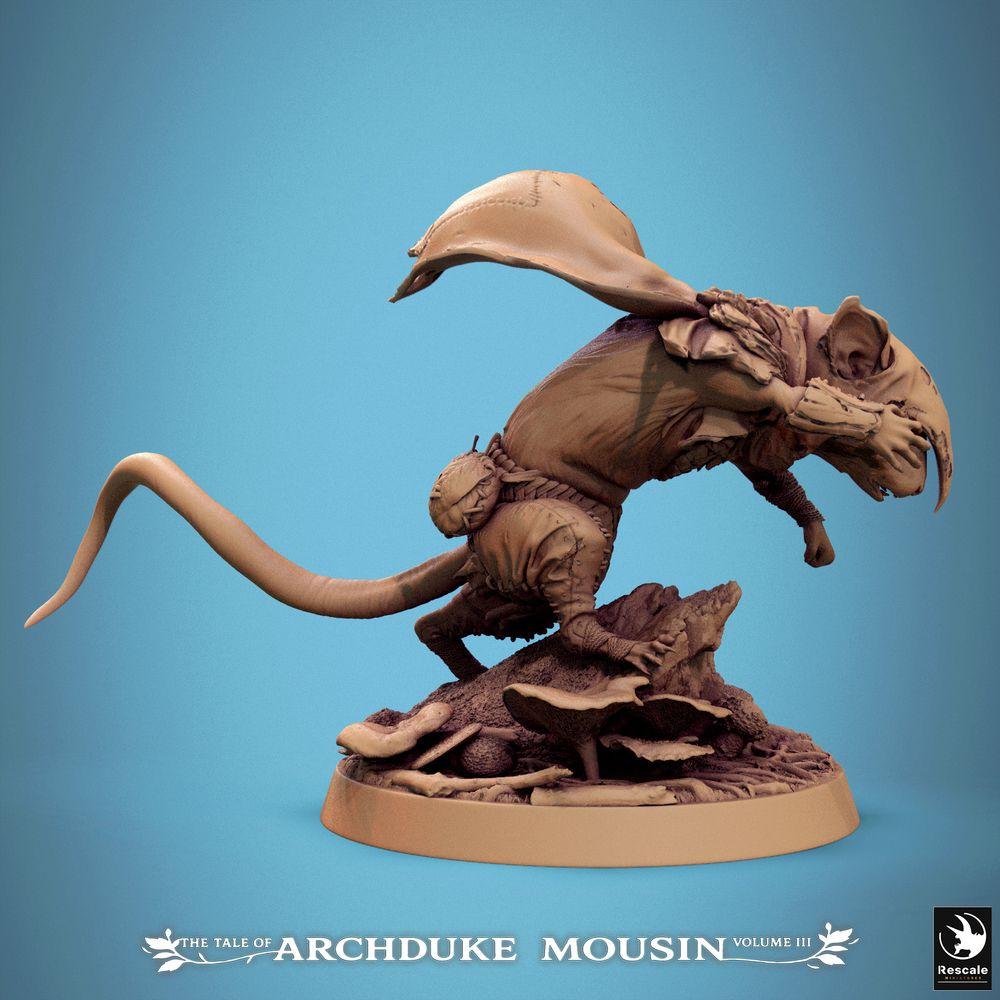 Produktfoto Tabletop 28mm Lord of the Print (LotP) 1: Tabletop Miniatur: Rattenmensch Assassine / Meuchler des Rattenvolks, hockend und sprungbereit mit Kapuze und Umhang - Tunnelspäher, Schattenläufer auf szenischer Fels-Base (25_07_Q27)