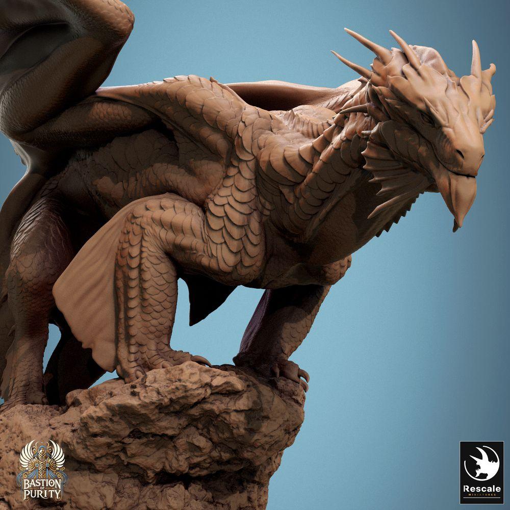 Produktfoto Tabletop 28mm Lord of the Print (LotP) 0: Tabletop Miniatur: Uralter Drache Wyrm auf Felsklippe, Gebirgs- und Felsendrache, Drohpose, sprungbereit, Bossmonster (24_09_E1)
