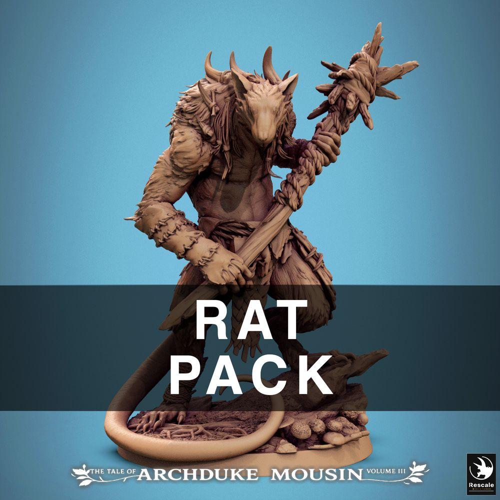 Produktfoto Tabletop 28mm Lord of the Print (LotP) 1: Fantasy Miniatur: Rattenoger / Wer-Ratte, Bestienkrieger mit Stachelkeule, Untergrund Boss-Monster und Dungeon-Crawler Gegner (25_07_O3)