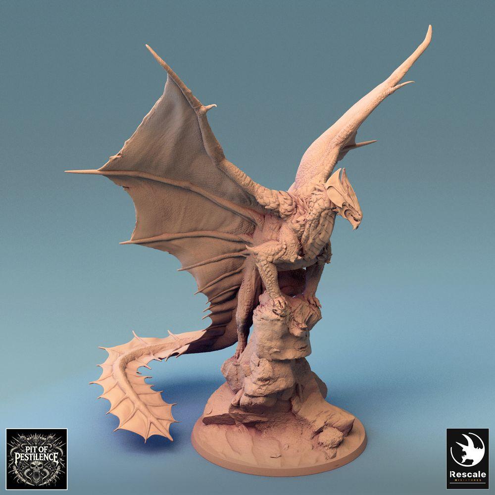 Produktfoto Tabletop 28mm Lord of the Print (LotP) 0: Tabletop Miniatur: Messingdrache Brass Dragon, Großdrache auf Fels mit ausgebreiteten Schwingen - Bossmonster, Flugkreatur, Drachenbestie, Diorama-Base (24_08_A2)