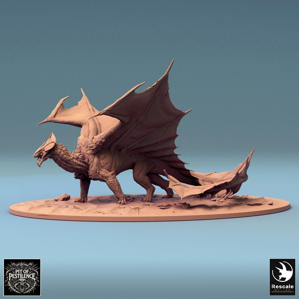 Produktfoto Tabletop 28mm Lord of the Print (LotP) 0: Tabletop Miniatur: Großdrache Wyvern, geduckte Kampfpose mit ausgebreiteten Flügeln, Bossmonster Drachenfigur (24_08_A4)