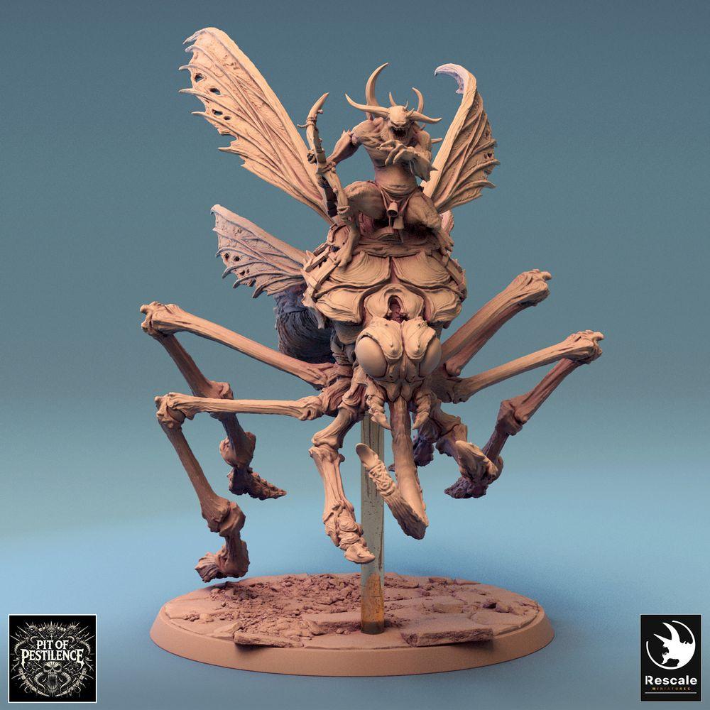 Produktfoto Tabletop 28mm Lord of the Print (LotP) 0: Tabletop Miniatur: Dämonenreiter auf Insektenbestie, Flugdämon mit Sichel, Schwarmfürst Insektenlord, Pestbringer Boss (24_08_E3)