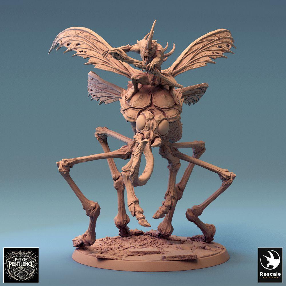 Produktfoto Tabletop 28mm Lord of the Print (LotP) 0: Tabletop Miniatur: Gehörnter Bestienreiter auf riesiger Mückenbestie - Insekten-Monster, Flugbestie, Schwarmdämon - E5 Dravon Pursuit (24_08_E5)