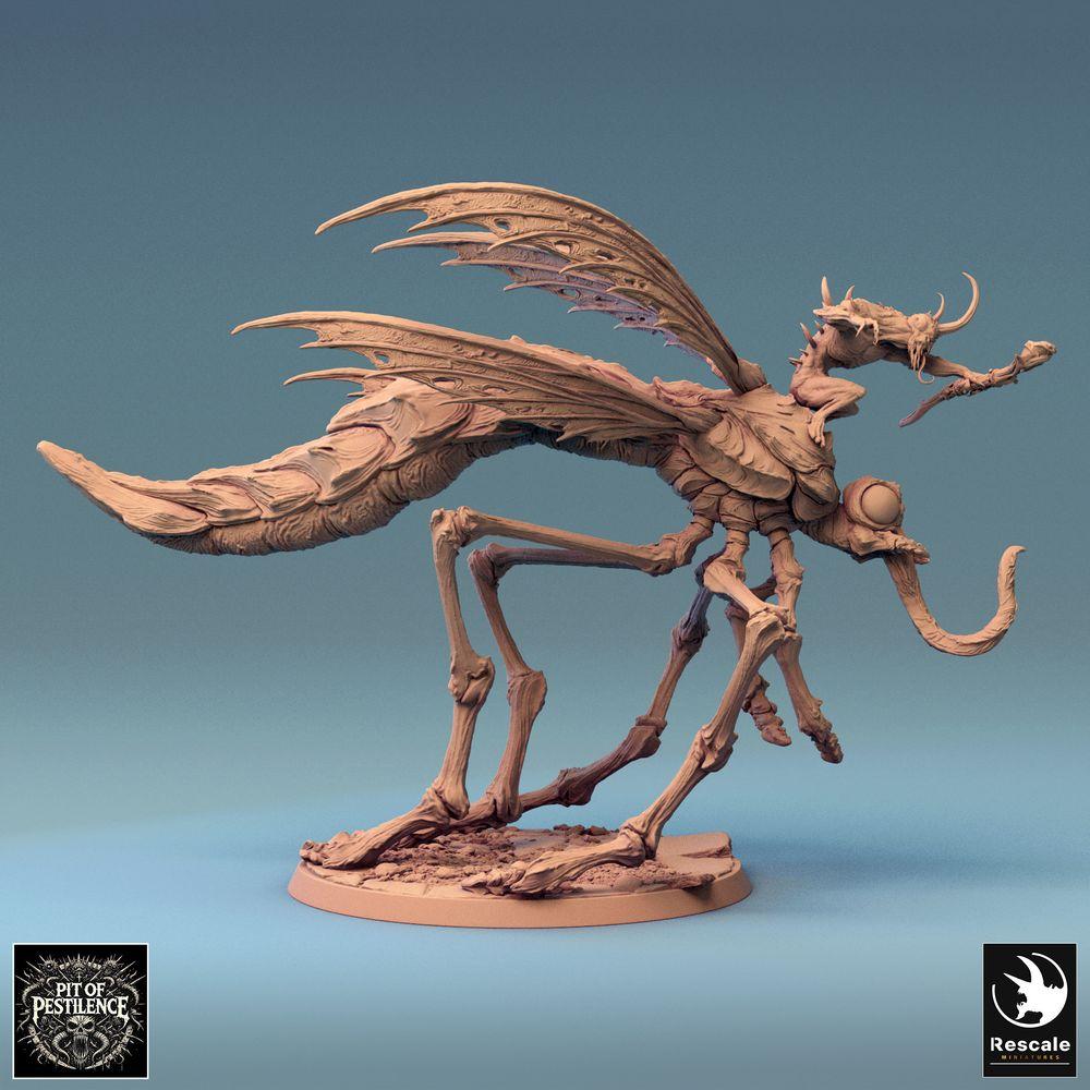Produktfoto Tabletop 28mm Lord of the Print (LotP) 0: Tabletop Miniatur: Gehörnter Bestienreiter auf riesiger Mückenbestie - Insekten-Monster, Flugbestie, Schwarmdämon - E5 Dravon Pursuit (24_08_E5)