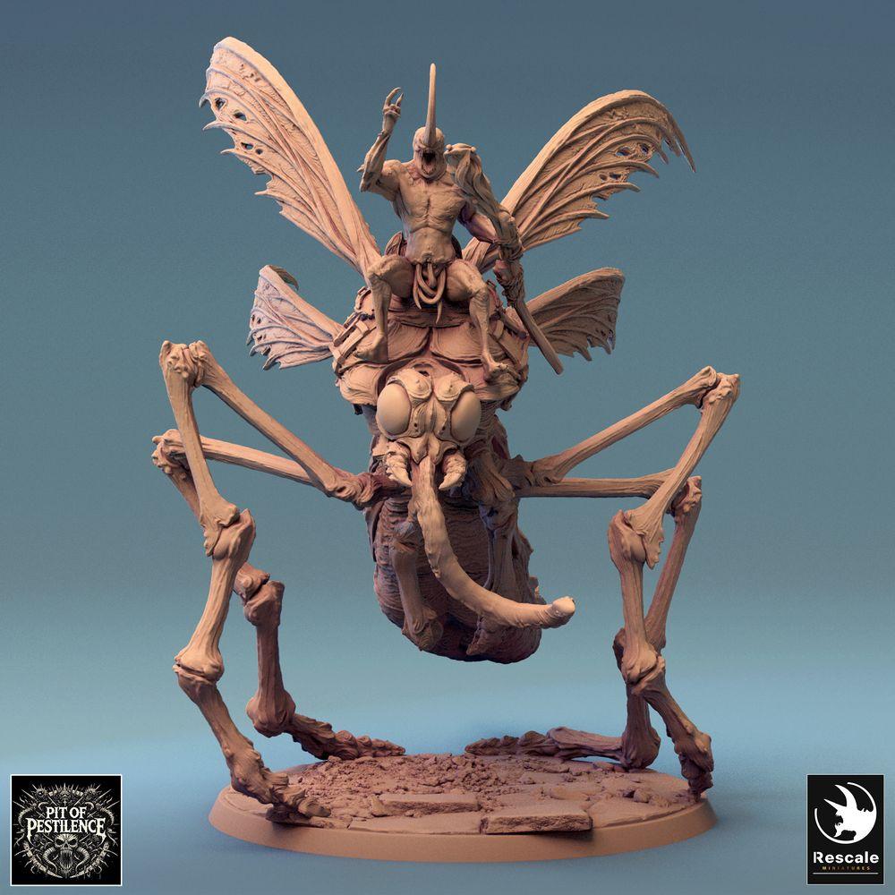 Produktfoto Tabletop 28mm Lord of the Print (LotP) 0: Tabletop Miniatur: Dämonenreiter auf Riesenmücke, Moskitoreiter, barbarischer Bestienreiter, Monsterkavallerie, Schwarmfürst (24_08_E7)