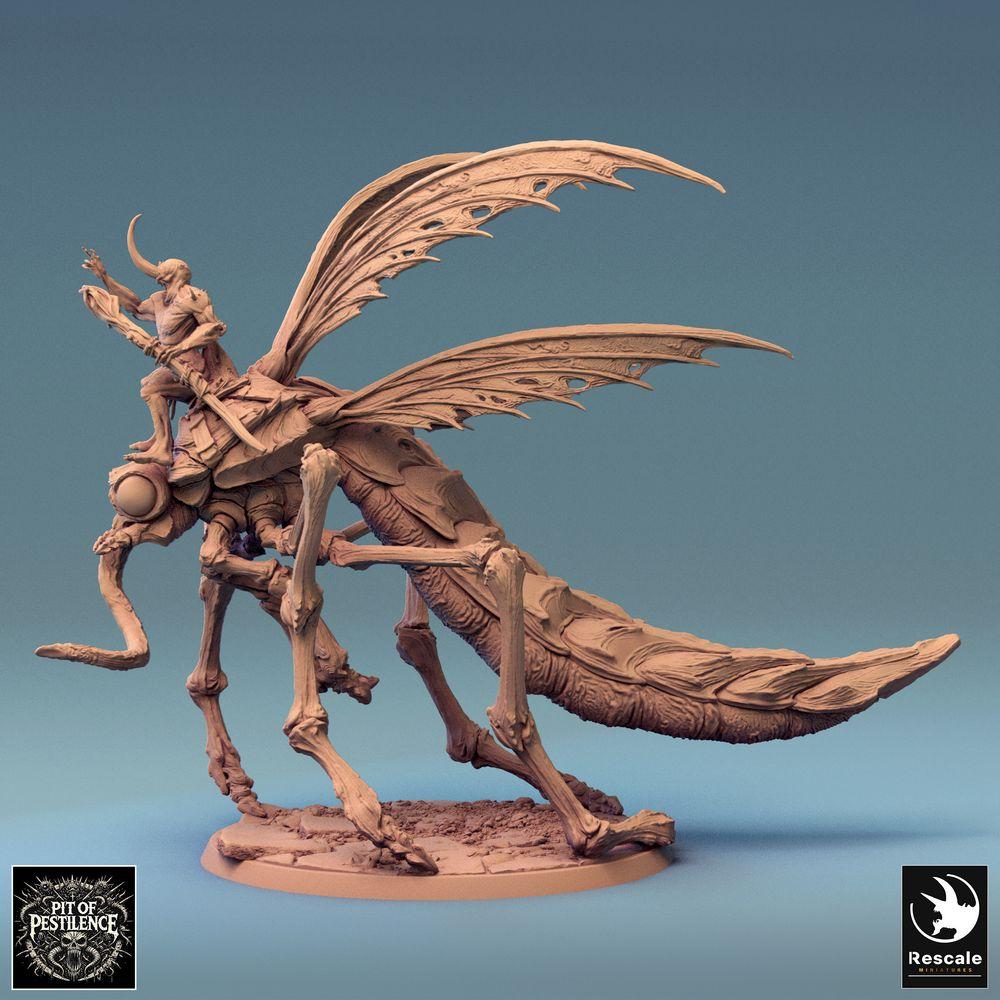 Produktfoto Tabletop 28mm Lord of the Print (LotP) 0: Tabletop Miniatur: Dämonenreiter auf Riesenmücke, Moskitoreiter, barbarischer Bestienreiter, Monsterkavallerie, Schwarmfürst (24_08_E7)