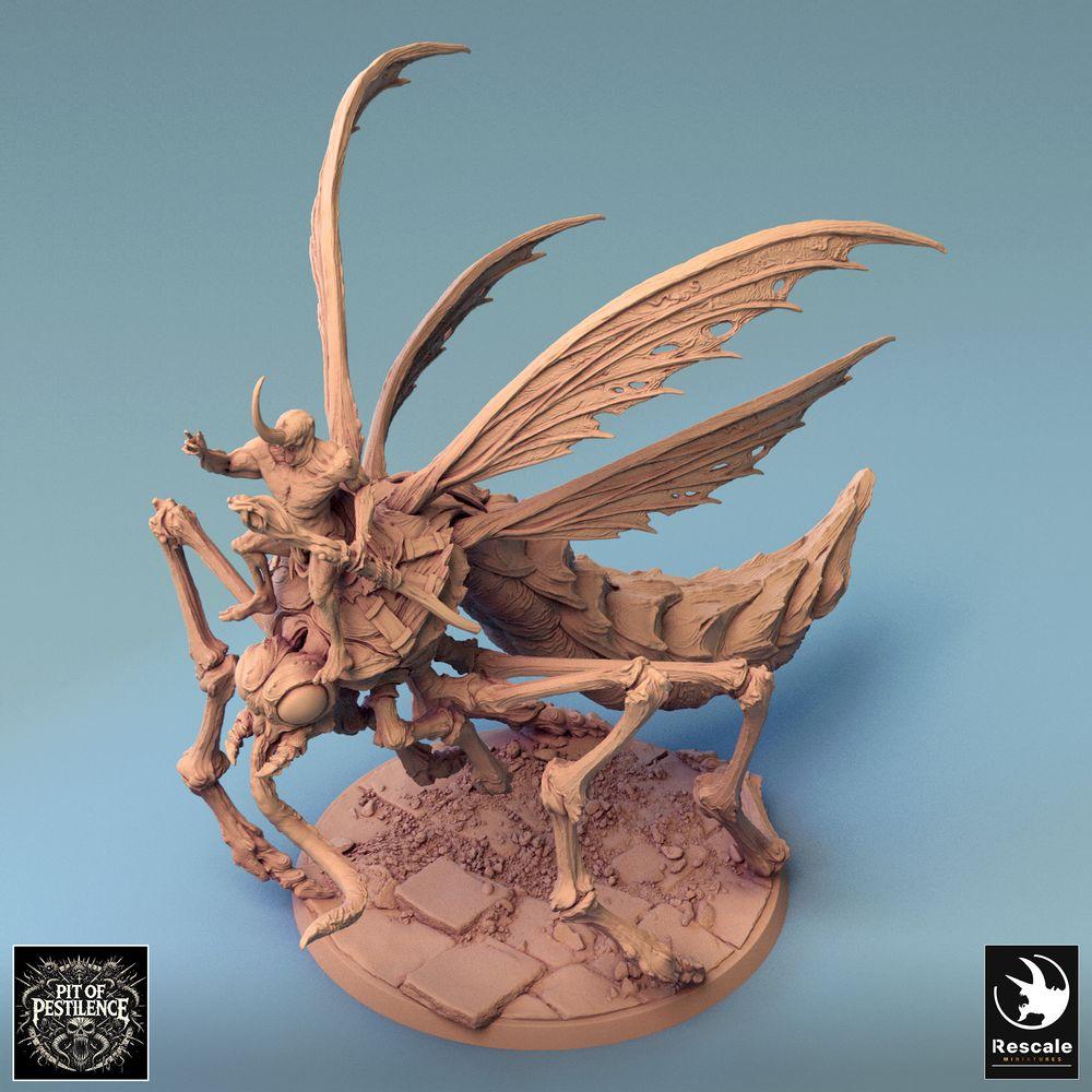 Produktfoto Tabletop 28mm Lord of the Print (LotP) 0: Tabletop Miniatur: Dämonenreiter auf Riesenmücke, Moskitoreiter, barbarischer Bestienreiter, Monsterkavallerie, Schwarmfürst (24_08_E7)