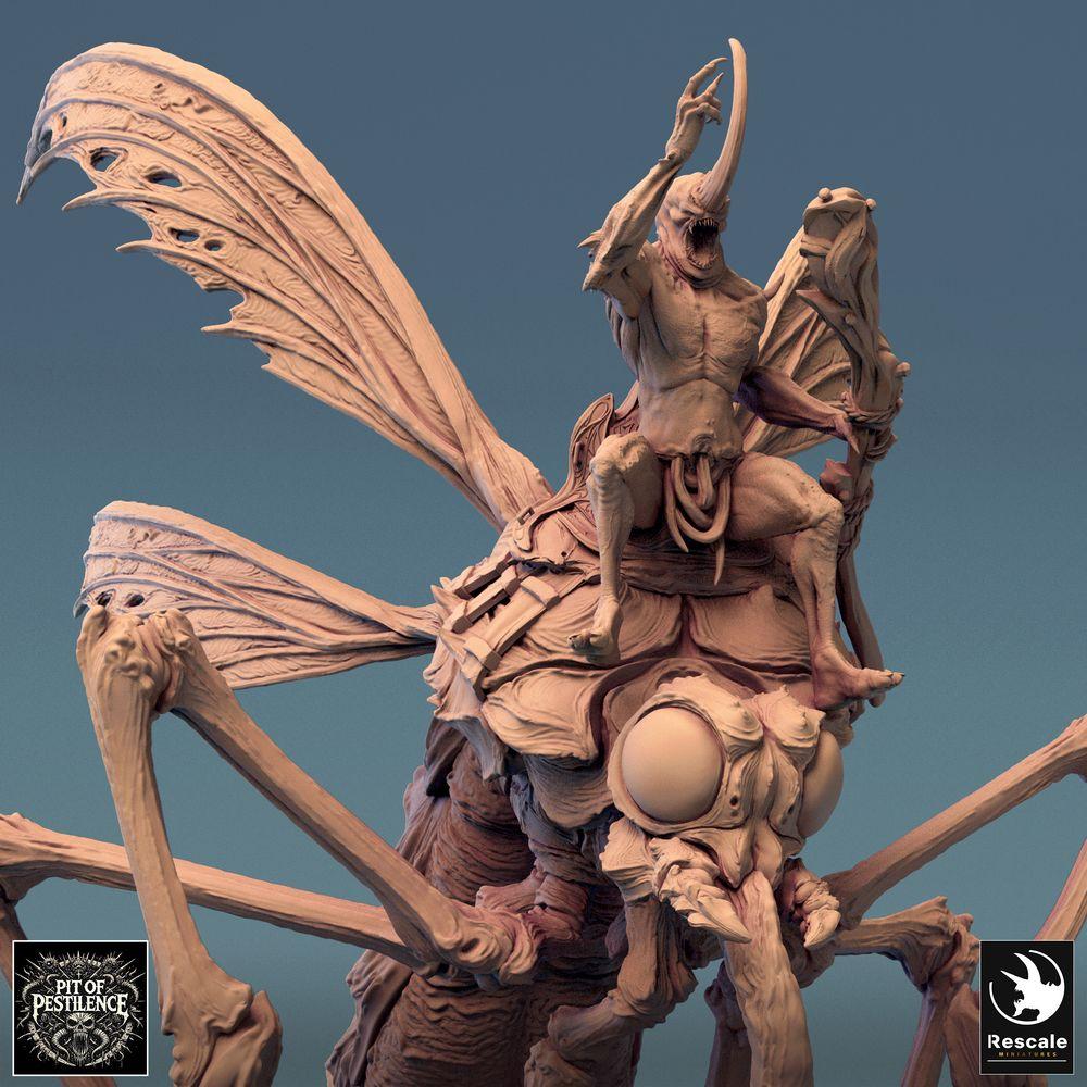 Produktfoto Tabletop 28mm Lord of the Print (LotP) 0: Tabletop Miniatur: Dämonenreiter auf Riesenmücke, Moskitoreiter, barbarischer Bestienreiter, Monsterkavallerie, Schwarmfürst (24_08_E7)