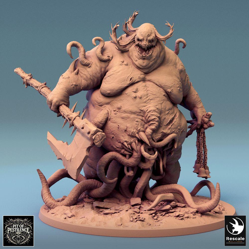 Produktfoto Tabletop 28mm Lord of the Print (LotP) 0: Tabletop Miniatur: Pestdämon / Seuchenfürst, Tentakel-Horror mit Spaltaxt und Kettenwaffe, Boss-Monster für Wargaming (24_08_B3)