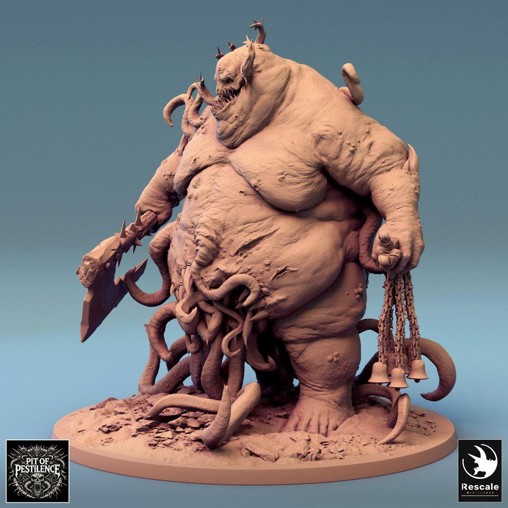 Produktfoto Tabletop 28mm Lord of the Print (LotP) 0: Tabletop Miniatur: Pestdämon / Seuchenfürst, Tentakel-Horror mit Spaltaxt und Kettenwaffe, Boss-Monster für Wargaming (24_08_B3)
