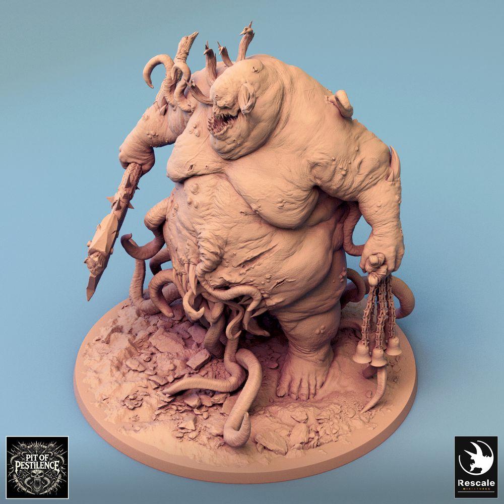 Produktfoto Tabletop 28mm Lord of the Print (LotP) 0: Tabletop Miniatur: Pestdämon / Seuchenfürst, Tentakel-Horror mit Spaltaxt und Kettenwaffe, Boss-Monster für Wargaming (24_08_B3)