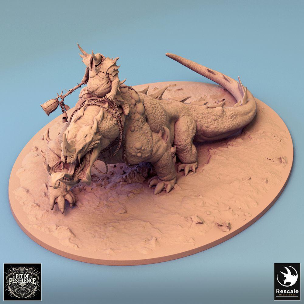 Produktfoto Tabletop 28mm Lord of the Print (LotP) 0: Tabletop Miniatur: Barbarenreiter auf Sumpfbestie - Reptilienungeheuer Kriegssaurier, Warbeast mit Speer, Ketten- und Sattelpanzer (24_08_C2)