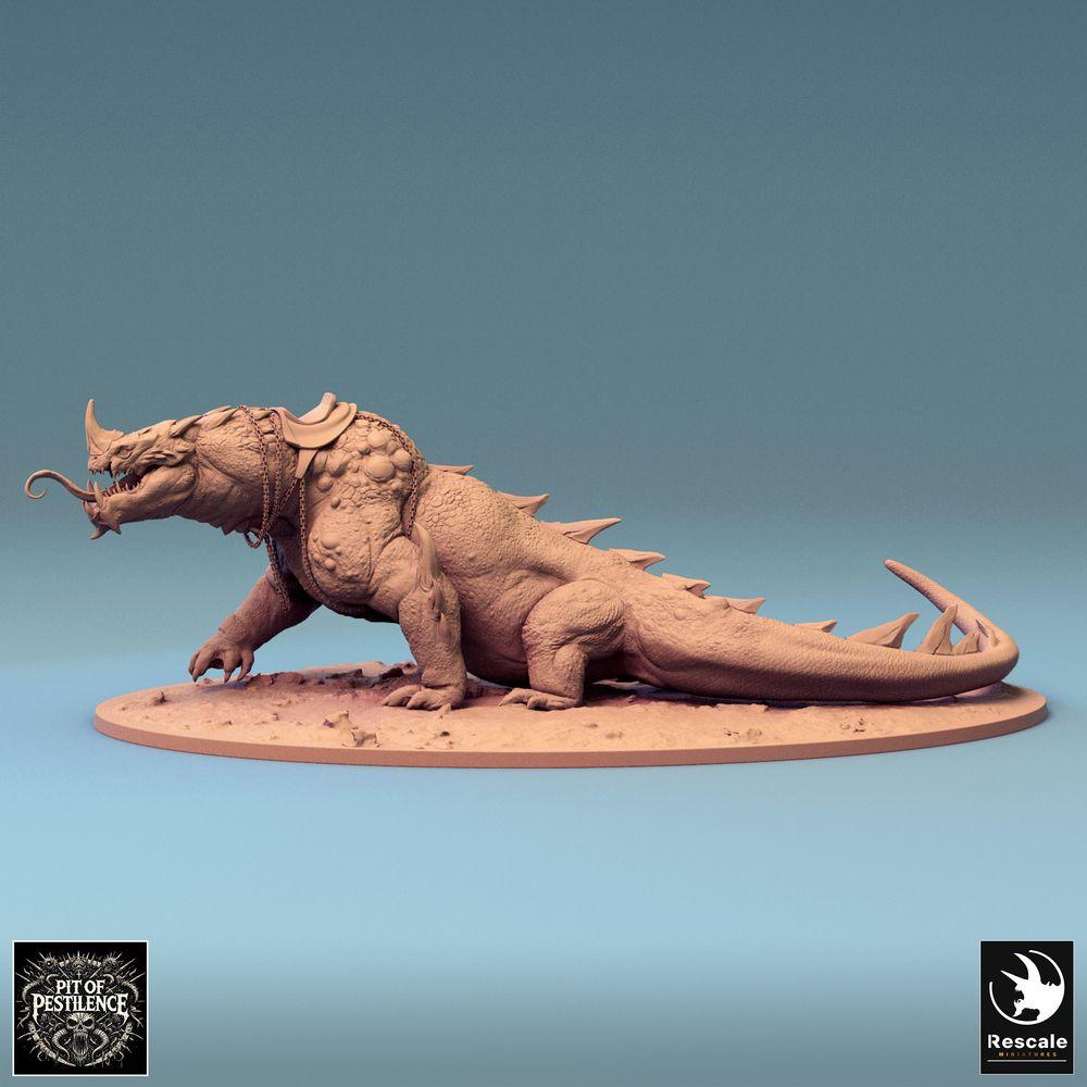 Produktfoto Tabletop 28mm Lord of the Print (LotP) 0: Tabletop Miniatur: Barbarenreiter auf Sumpfbestie - Reptilienungeheuer Kriegssaurier, Warbeast mit Speer, Ketten- und Sattelpanzer (24_08_C2)
