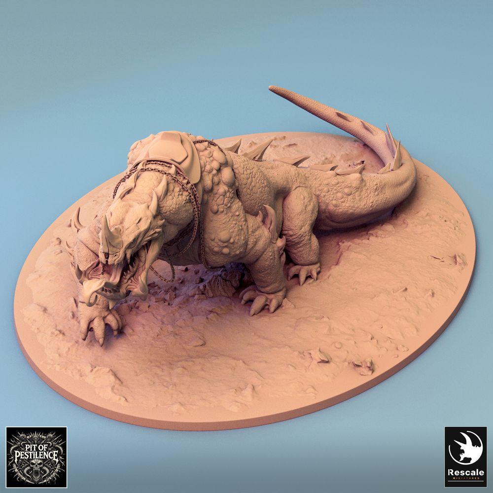 Produktfoto Tabletop 28mm Lord of the Print (LotP) 0: Tabletop Miniatur: Barbarenreiter auf Sumpfbestie - Reptilienungeheuer Kriegssaurier, Warbeast mit Speer, Ketten- und Sattelpanzer (24_08_C2)
