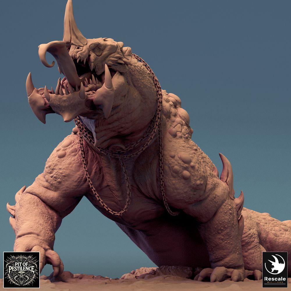 Produktfoto Tabletop 28mm Lord of the Print (LotP) 0: Tabletop Miniatur: Barbarenreiter auf Sumpfbestie - Reptilienungeheuer Kriegssaurier, Warbeast mit Speer, Ketten- und Sattelpanzer (24_08_C2)